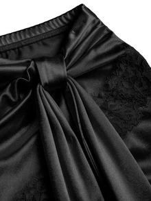 Sweetra Y2K Sexy Asymmetrical Hem Lace Trim Skirt, Suitable For Vacation And Commute - Black - View 6