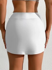 SHEIN Swim Women Beach Solid Color Elegant Casual Side Slit Design Boardshorts White Summer - White - View 2