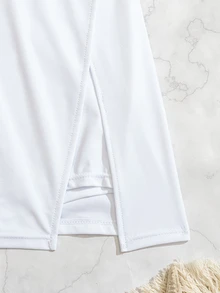 SHEIN Swim Women Beach Solid Color Elegant Casual Side Slit Design Boardshorts White Summer - White - View 7