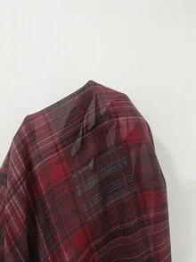 INAWLY Plus Size Plaid Casual Long Sleeve Shirt Fall Cloth For Women - Red - View 6