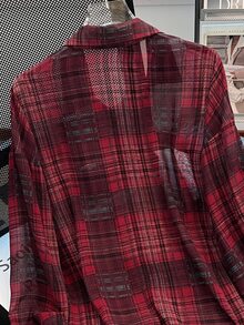 INAWLY Plus Size Plaid Casual Long Sleeve Shirt Fall Cloth For Women - Red - View 7