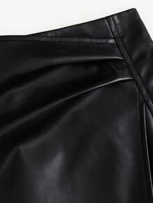 Sweetra Women's Retro American Style Sexy Bodycon Mini Skirt,Pu Leather,Solid Black,All Seasons - Black - View 4
