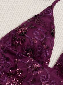 Sweetra Sexy Backless V-Neck Sequin Design Tank Top, Fashionable And Versatile For Parties And Gatherings - Purple - View 5