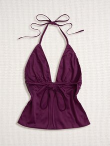 Sweetra Sexy Backless V-Neck Sequin Design Tank Top, Fashionable And Versatile For Parties And Gatherings - Purple - View 4