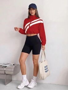 Dewbera Dewbera Spring/Autumn Colorblock Full Zip-Up Jacket With Drawstring Hem - Red - View 5