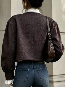Cévolie Women's Textured Long Sleeve Casual Cropped Silhouette Jacket - Brown - View 2