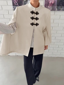 Siren Gaze Women's Stand Collar Casual Versatile Daily Commute Trench Coat Jacket - Apricot - View 1