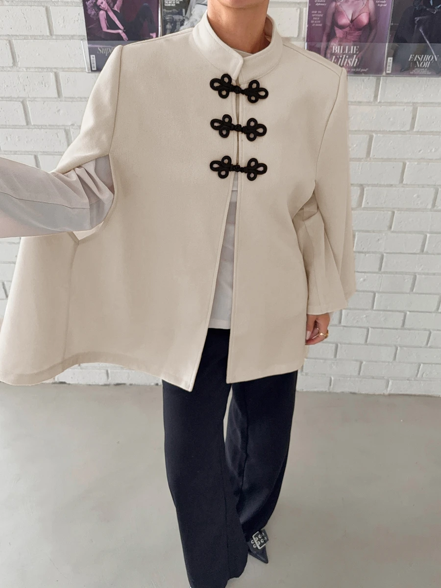 Siren Gaze Women's Stand Collar Casual Versatile Daily Commute Trench Coat Jacket - Apricot - View 1
