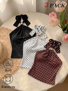 SHEIN MOD Women Sexy Street Pleated Halter Neck Tie Strap Tank Tops 3pcs Set - Black - View 4