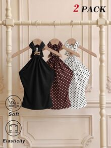SHEIN MOD Women Sexy Street Pleated Halter Neck Tie Strap Tank Tops 3pcs Set - Black - View 1