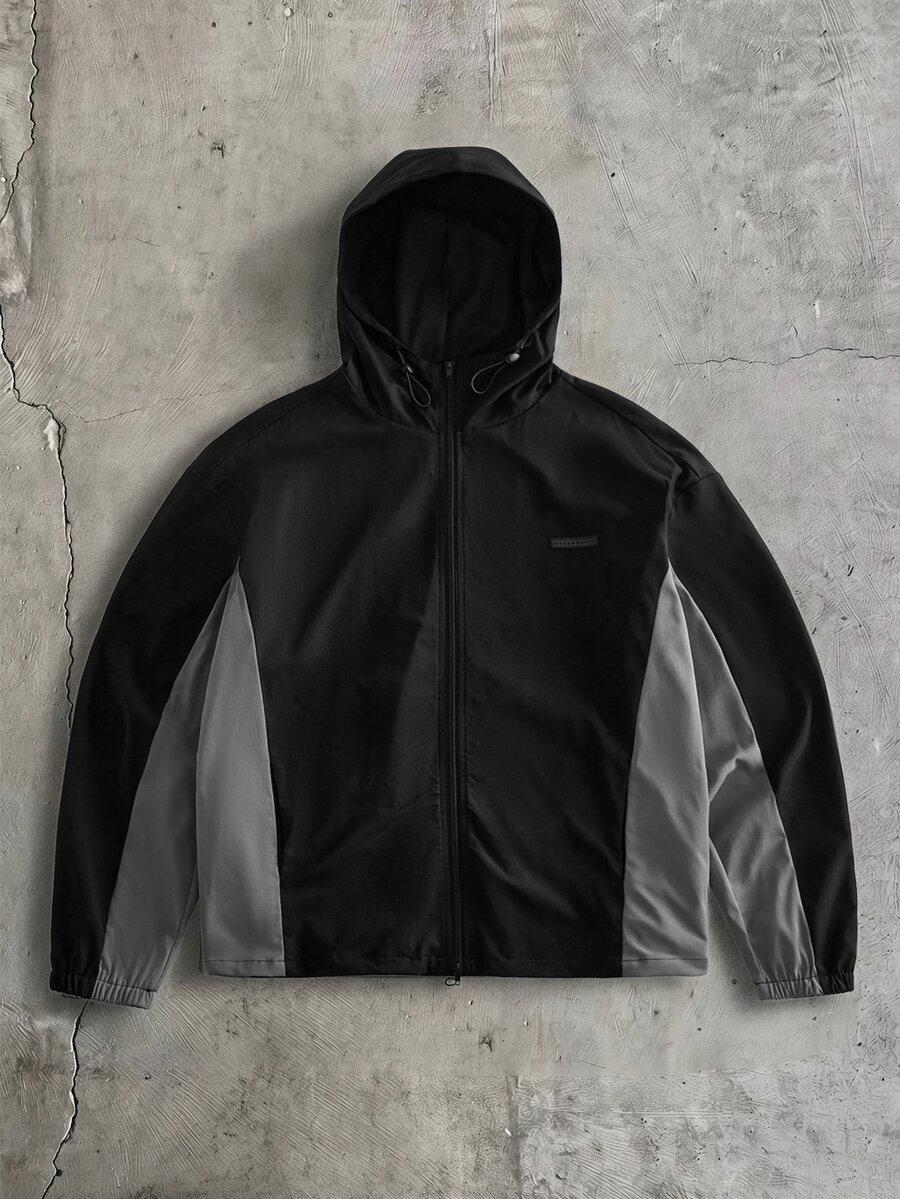 EASEVO Men's Plus Size Casual Woven Hooded Half-Zip Loose Drop Shoulder Jacket, Suitable For Spring And Autumn, Daily Wear - Black - View 1
