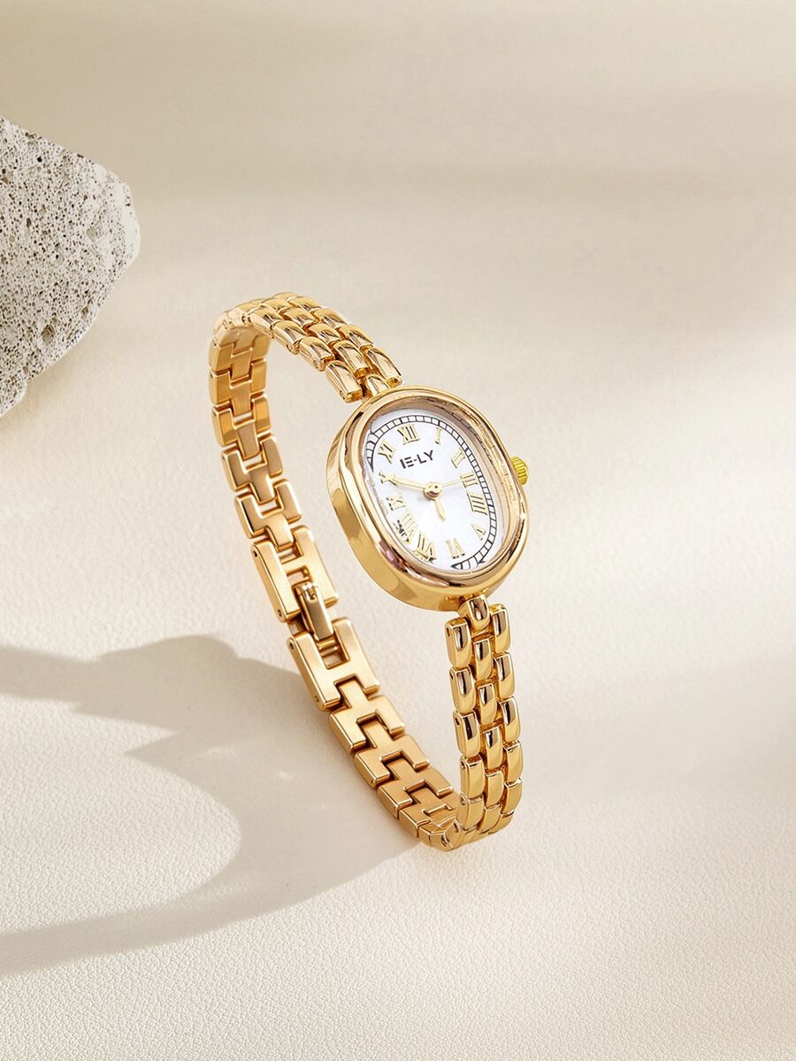 Opalesca 1pc Women's Stainless Steel Bracelet Watch, Classic Square Dial, Elegant Quartz Watch Suitable For Daily Wear, Business, Party - Gold - View 1