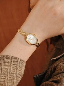 Opalesca 1pc Women's Stainless Steel Bracelet Watch, Classic Square Dial, Elegant Quartz Watch Suitable For Daily Wear, Business, Party - Gold - View 4