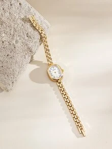 Opalesca 1pc Women's Stainless Steel Bracelet Watch, Classic Square Dial, Elegant Quartz Watch Suitable For Daily Wear, Business, Party - Gold - View 3