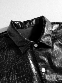 ROMWE MEN Men's Crocodile Skin Textured Fashion Versatile Vest Top - Black - View 3