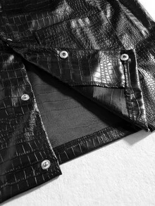 ROMWE MEN Men's Crocodile Skin Textured Fashion Versatile Vest Top - Black - View 8
