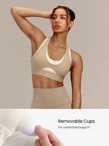 GLOWMODE FeatherFit™ Double Glow 2-In-1 Sports Bra With Removable Cups & Logo Elastic Band Yoga Studio Daily Active Wear - Volcanic Gray - View 3
