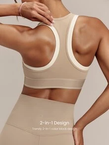 GLOWMODE FeatherFit™ Double Glow 2-In-1 Sports Bra With Removable Cups & Logo Elastic Band Yoga Studio Daily Active Wear - Volcanic Gray - View 4