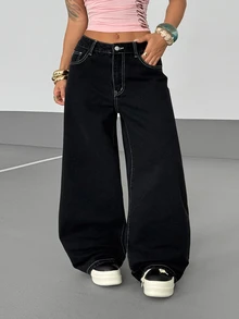 SHEIN CURVE+ Plus Size Women Street Style Fashion Loose Fit Jeans - Black - View 6