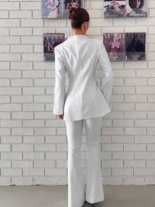 Siren Gaze Women's Striped Casual Versatile Commuter Travel Blazer - White - View 4