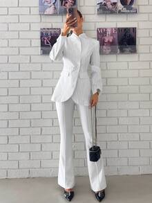 Siren Gaze Women's Striped Casual Versatile Commuter Travel Blazer - White - View 5