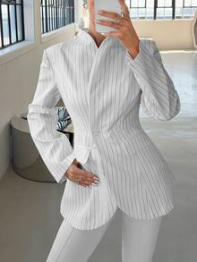 Siren Gaze Women's Striped Casual Versatile Commuter Travel Blazer - White - View 1