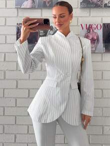 Siren Gaze Women's Striped Casual Versatile Commuter Travel Blazer - White - View 3