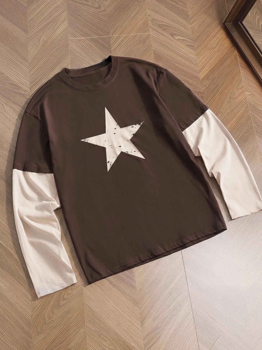EASEVO Plus Size Men's Star Print 2 In 1 Long Sleeve - Multicolor - View 1