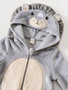 Cozy Pixies Baby Boy Cartoon Lion Pattern Thermal Lined Thick Hooded Zip-Up Long Sleeve One-Piece Winter Pants, Versatile And Comfortable - Grey - View 6