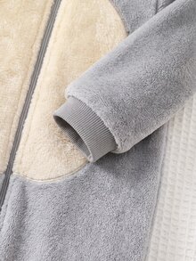 Cozy Pixies Baby Boy Cartoon Lion Pattern Thermal Lined Thick Hooded Zip-Up Long Sleeve One-Piece Winter Pants, Versatile And Comfortable - Grey - View 8