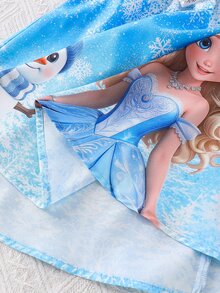SHEIN Young Girl Snowflake Print Bow Decor Long Sleeve Cute Dress - Blue - View 10