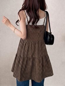 DAZY Women's Summer Casual Plaid Camisole Top Fall - Brown - View 2