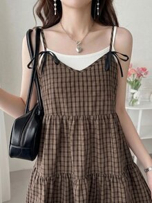 DAZY Women's Summer Casual Plaid Camisole Top Fall - Brown - View 3