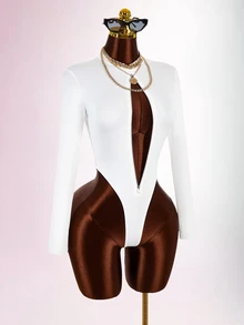 Amplova Zipper Bodycon Fitted Y2K Streetwear Sexy Casual Fashion Versatile Women's Mini Bodysuit Club Going Out Night Out All White Fall - White - View 6