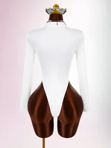 Amplova Zipper Bodycon Fitted Y2K Streetwear Sexy Casual Fashion Versatile Women's Mini Bodysuit Club Going Out Night Out All White Fall - White - View 10