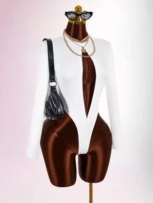 Amplova Zipper Bodycon Fitted Y2K Streetwear Sexy Casual Fashion Versatile Women's Mini Bodysuit Club Going Out Night Out All White Fall - White - View 4
