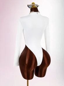 Amplova Zipper Bodycon Fitted Y2K Streetwear Sexy Casual Fashion Versatile Women's Mini Bodysuit Club Going Out Night Out All White Fall - White - View 9