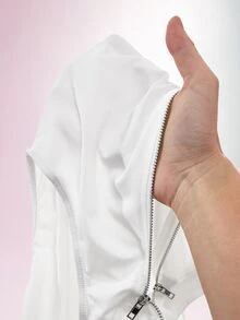 Amplova Zipper Bodycon Fitted Y2K Streetwear Sexy Casual Fashion Versatile Women's Mini Bodysuit Club Going Out Night Out All White Fall - White - View 15
