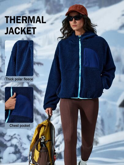 Exploreva Exploreva Jaket Fleece Outdoor Wanita Lengan Panjang dengan Saku Ritsleting Simpel