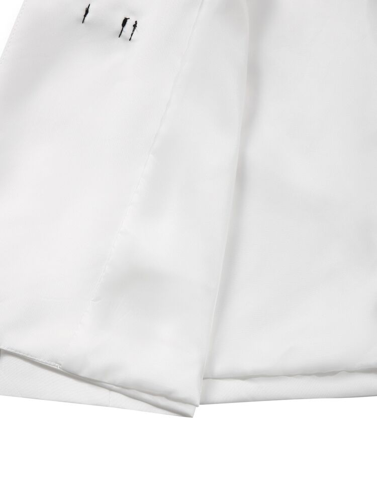 Manfinity Mode Men's All-Season Suit Blazer, White Fabric With Chinese-Style Small Stand Collar, Black Frog Button Design, Mature Suit Blazer, Formal - White - View 4