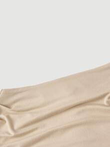 SHEIN MOD Crew Neck Ruched Flare Sleeve Cinched Waist Asymmetric Hem Burgundy Versatile T-Shirt, Fall - Apricot - View 5