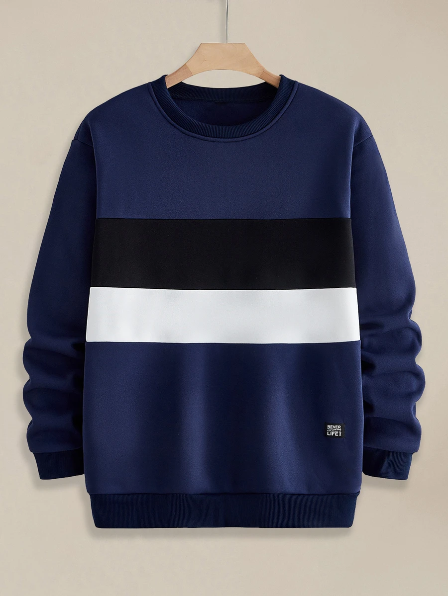 EASEVO Plus Size Men's Striped Patchwork Long Sleeve Denim Sweatshirt Halloween Christmas Winter Party Autumn - Multicolor - View 1