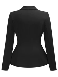 EMERY ROSE Women's Plus Size Slim Fit Suit Blazer,Elegant Formal Black Solid Color Minimalist Fashion For Casual Daily Wear,Graduation,Back To School,Autumn - Black - View 2