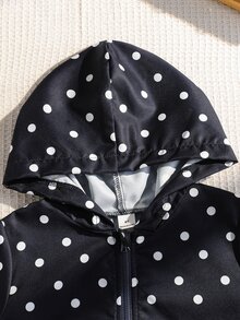 Young Girl Black & White Polka Dot Jacket, Sleeves With Ribbon Trim And Bow Decor, Exquisite & Fashionable Design, Casual Style For Daily Wear - Navy Blue - View 4