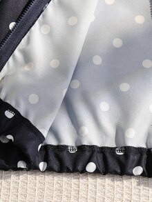 Young Girl Black & White Polka Dot Jacket, Sleeves With Ribbon Trim And Bow Decor, Exquisite & Fashionable Design, Casual Style For Daily Wear - Navy Blue - View 6