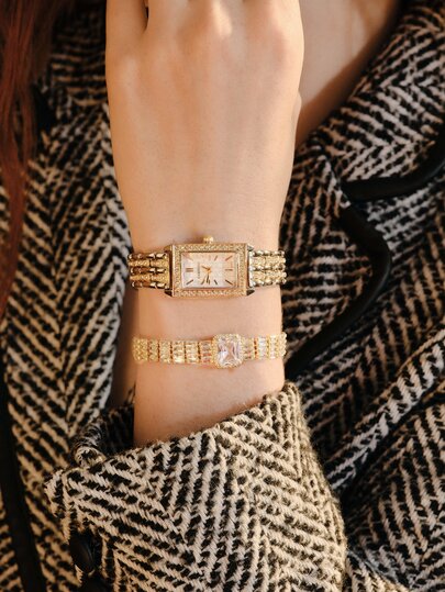 Opalesca 1pc Elegant Luxurious Fashion Diamond Jewelry Women Bracelet Watch, Birthday Gift, Holiday Gift