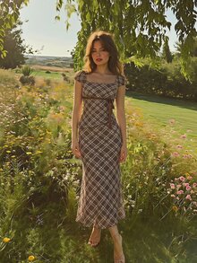 SHEIN MOD 女款 2 件組 格紋不對稱下擺上衣與低腰魚尾裙 - 彩色 - 查看 1