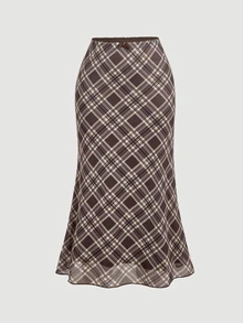 SHEIN MOD 女款 2 件組 格紋不對稱下擺上衣與低腰魚尾裙 - 彩色 - 查看 8
