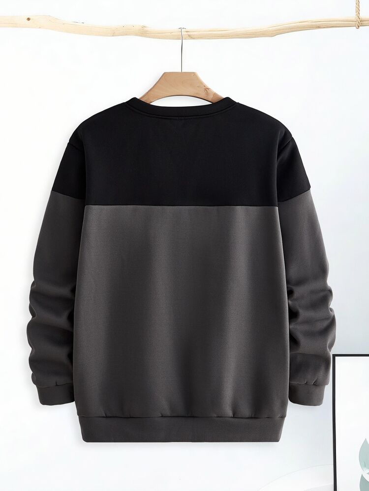 EASEVO Plus Size Men's Letter Print Crew Neck Long Sleeve Casual Sweatshirt - Multicolor - View 4