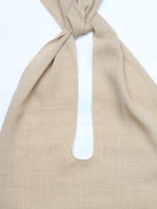 Everyssa Solid Color Backless Halter Neck Casual Vacation Dress - Khaki - View 3